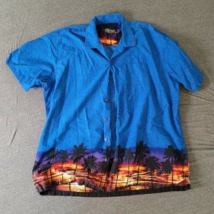 Favant Blue Full Graphic Sunset Hawaiian Surf Short Sleeve Rayon Shirt Size 3XL